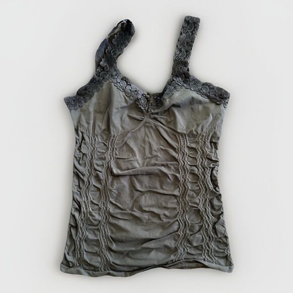 Yahada Babydoll Lace Trim Cami Size Medium Fitted Ribbed Stretch Y2K Whimsigoth - Picture 1 of 8